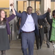 Mark Denny (center) leaving the Supreme Court in Brooklyn, N.Y., with his mother (right) and attorney Nina Morrison on Dec. 20, 2017 (CBS screenshot)